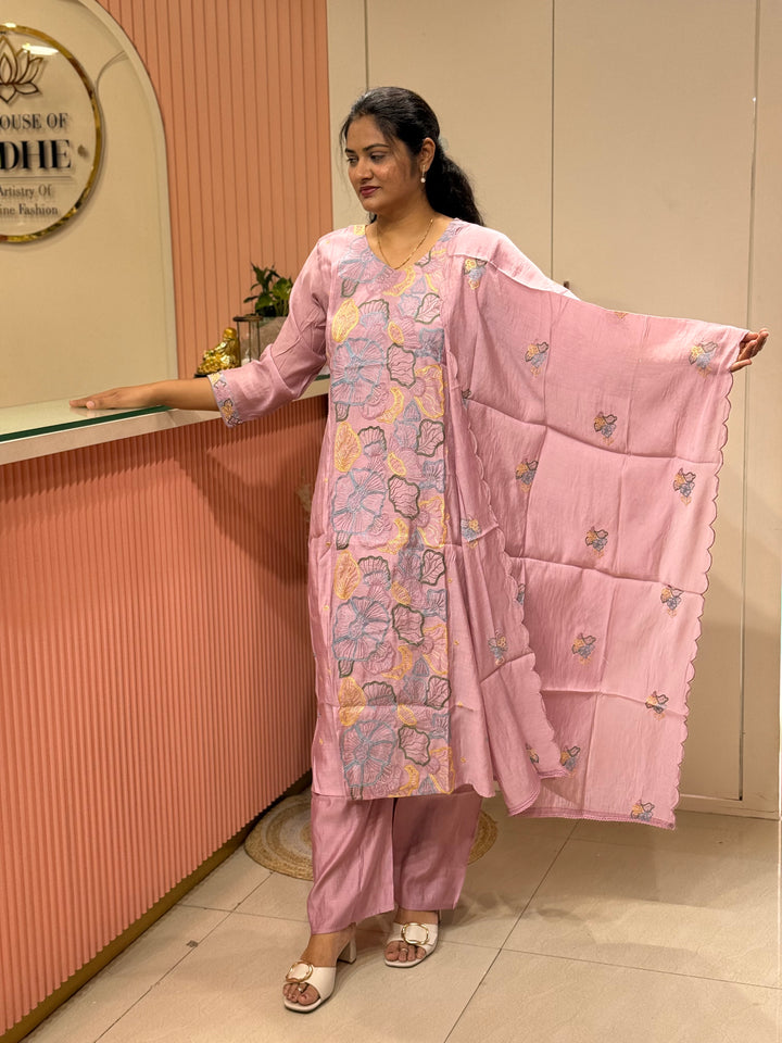 Mul Chanderi with Embroidery work ( Cotton Lining )| R204