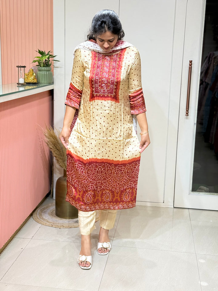 Gaji Satin Collection with Bandini print ( Dupatta Gaji Satin ) | R227