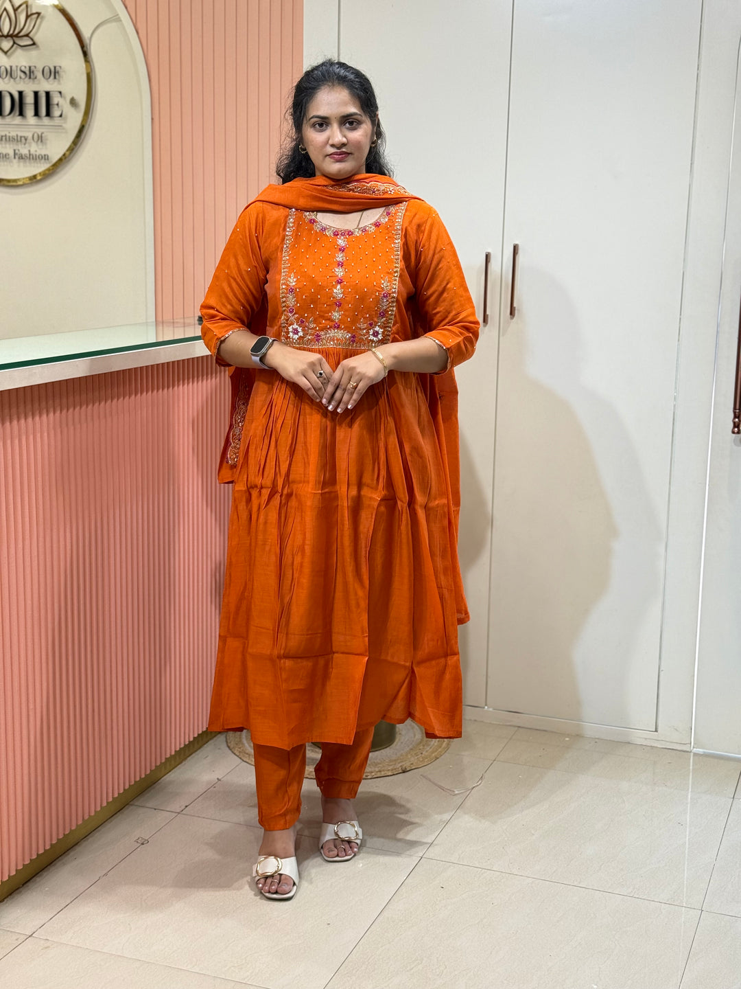 S Mul Chanderi 3 pcs Kurta Semi Party Wear(New Arrivals)| R202