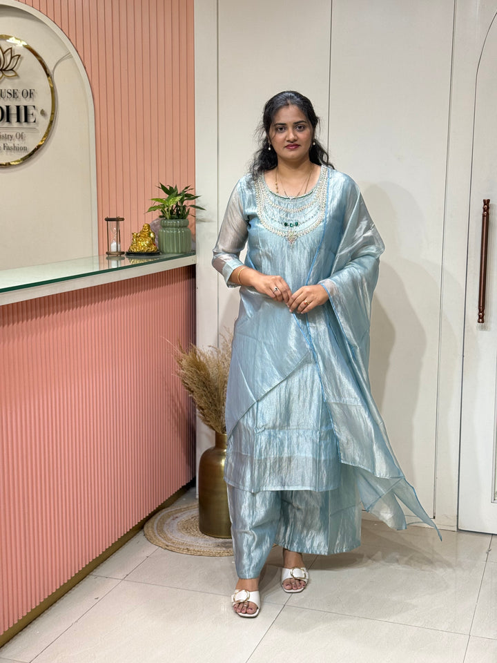 Premium Shimmer Crush Tissue Fabric with Handwork 𝗦𝘂𝗶𝘁 𝗔𝗿𝗿𝗶𝘃𝗲𝗱 ( Cotton Lining )| R228
