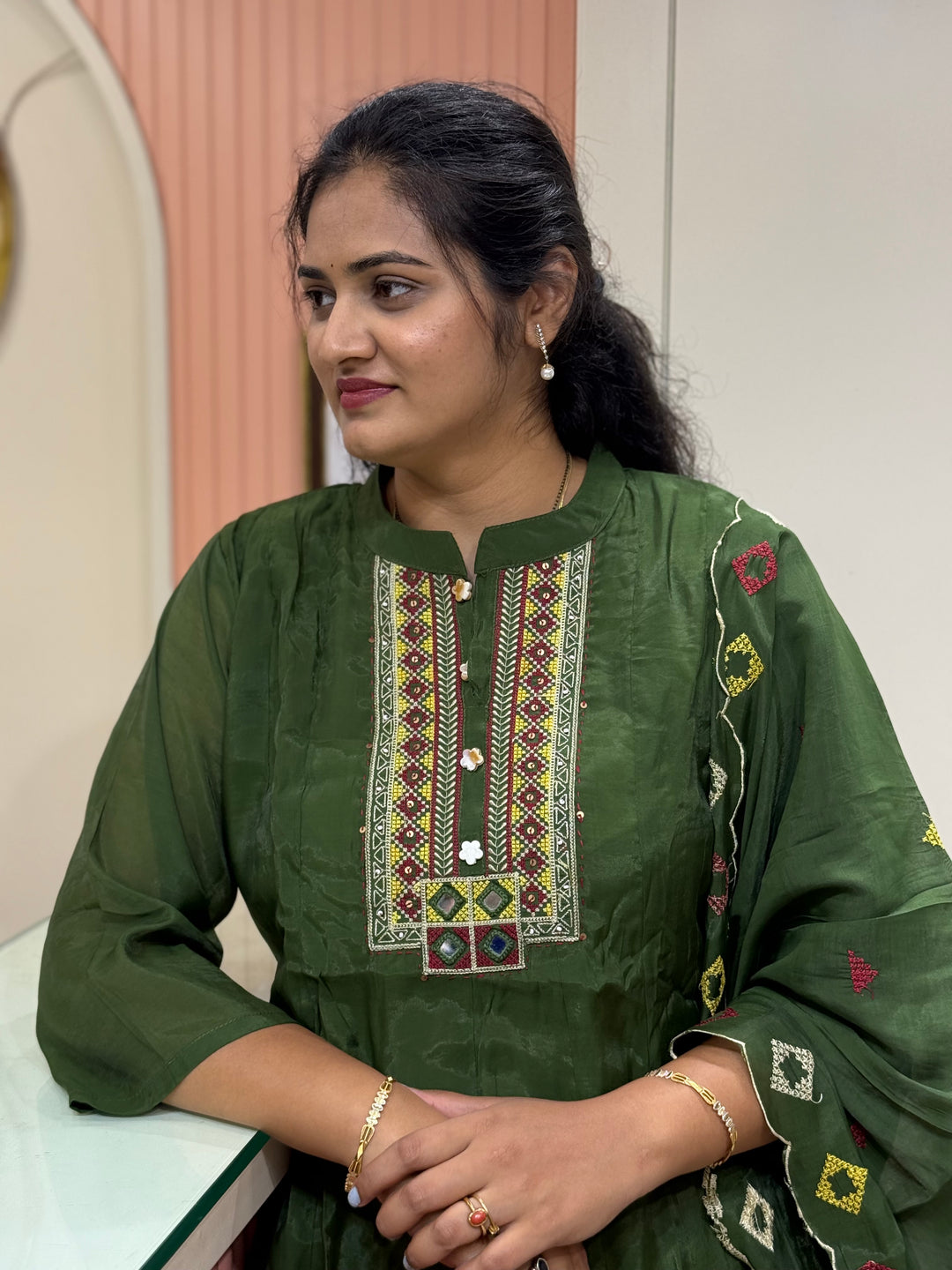 Mul Chanderi Collection with High neck | R216