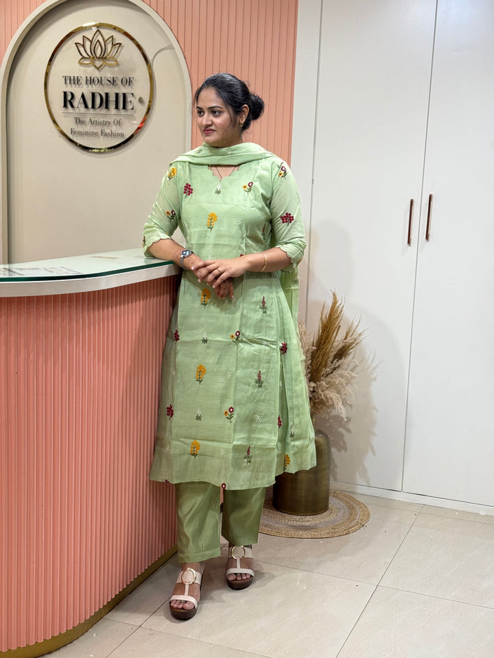 Mul Chanderi Embroidery Collection – Elegant Flare Pattern | R179