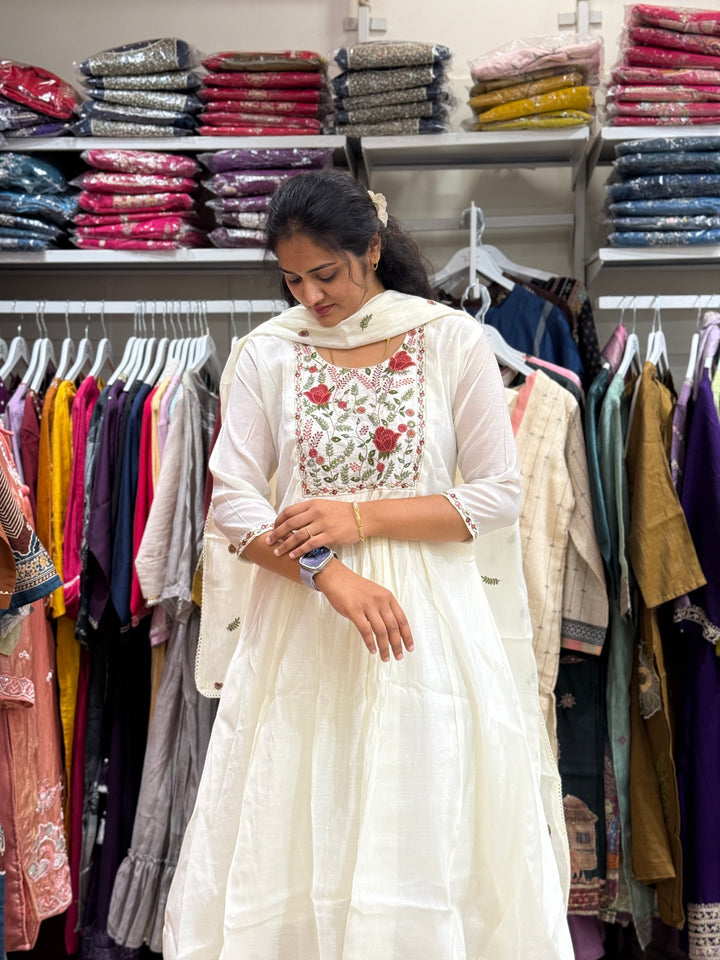 Mul Chanderi with Embroidery work at yoke part | Cotton Lining Available | R138