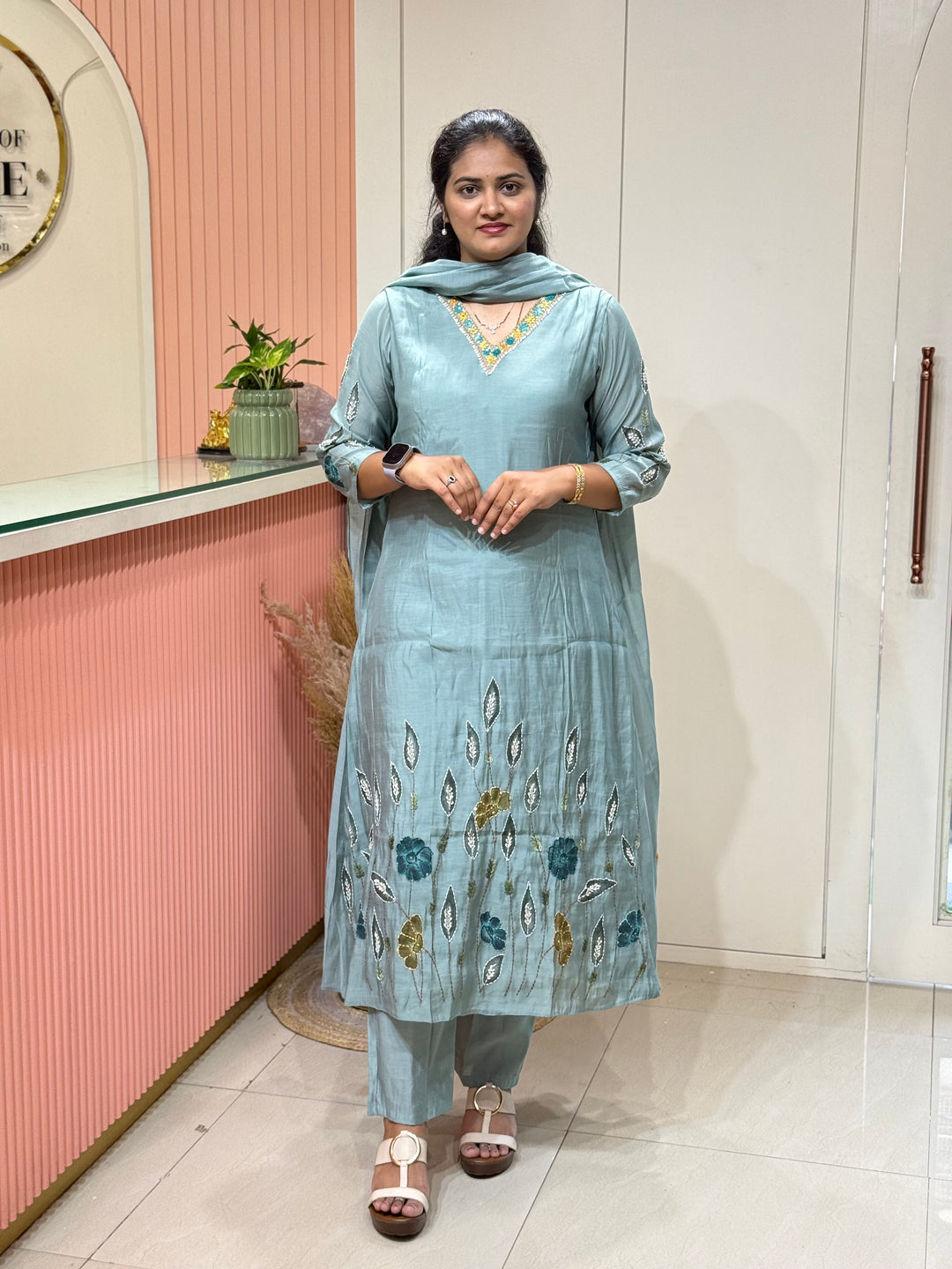 Mul Chanderi Collection with Hand Brush paint and Embroidery work (Cotton Lining) | R206