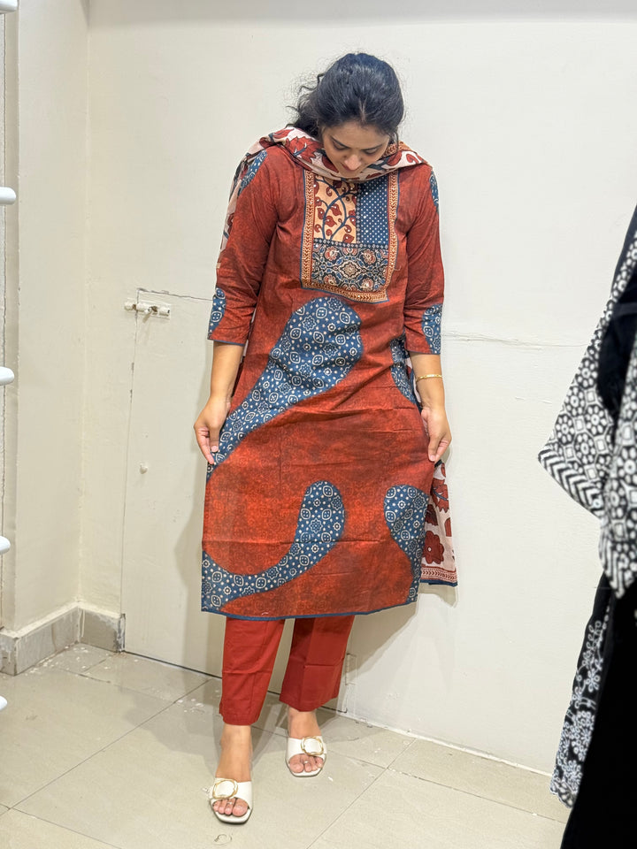 60-60 Cotton Printed 3 Pc Kurta Sets – Premium Soft Collection | R163