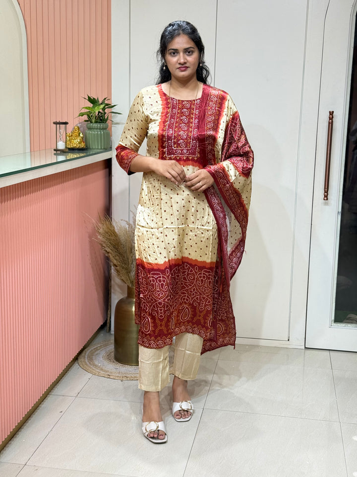 Gaji Satin Collection with Bandini print ( Dupatta Gaji Satin ) | R227