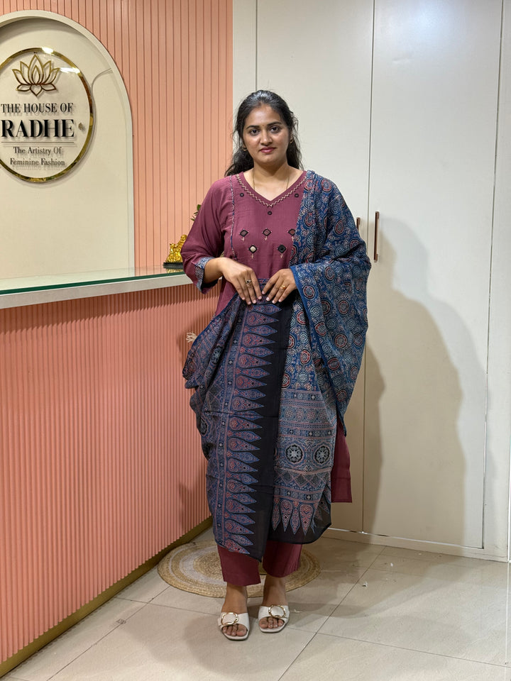 Khadi Cotton Collection With Ajrakh Print Dupatta | R210