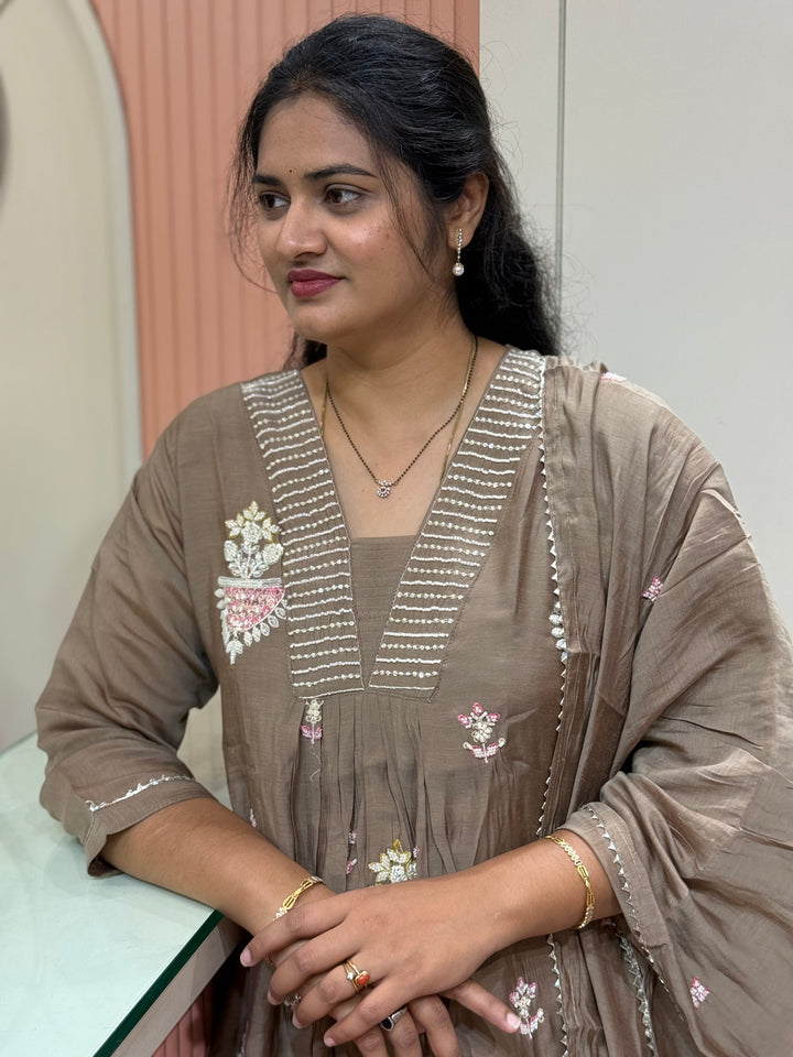 Pure Mul Chanderi handwork collection A Line Pattern | R229