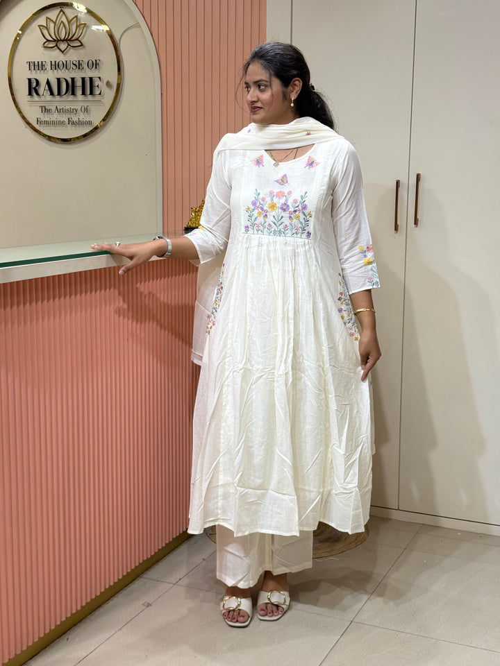 Pure Mul Cotton with embroidery Work (Pockets Available Both Sides)| R190