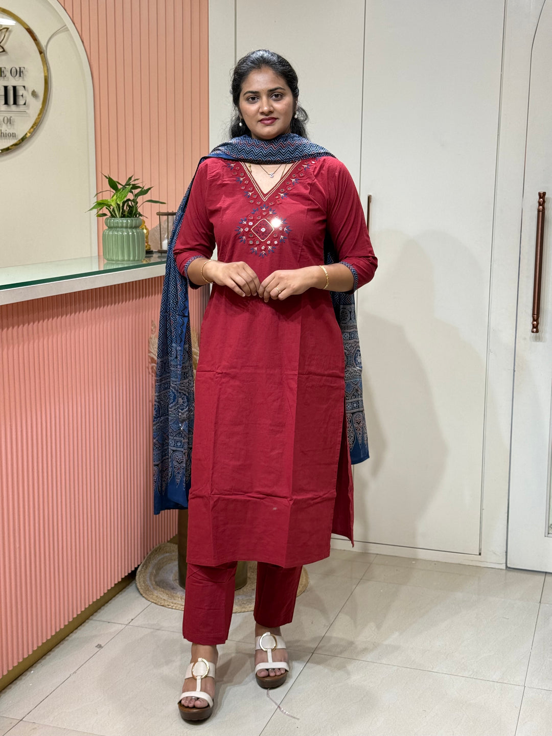 Cotton Collection with Real Mirror Work (Ajrakh Print Dupatta) | R210