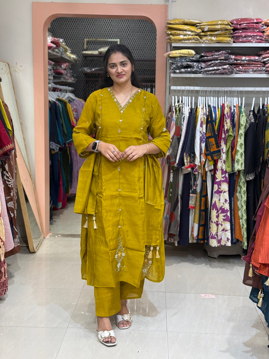 Mul Chanderi Silk 3 Pc Kurta Set | Party Wear| R138