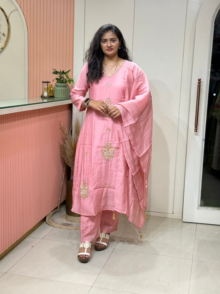 Mul Chanderi Collection Semi Party Wear (Cut Dana &amp; bead Work) A-Line Pattern | R214