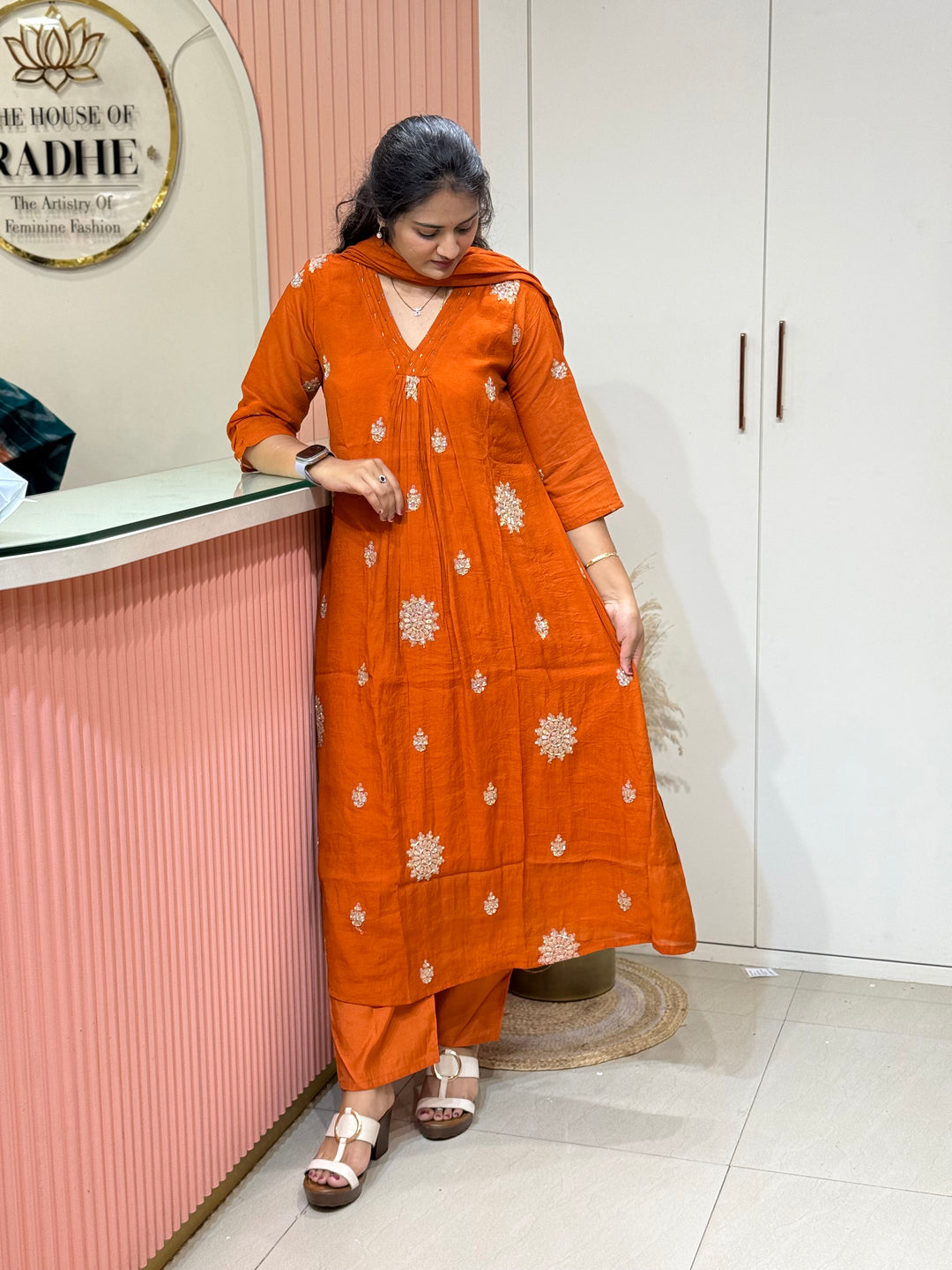 Coral Mul Chanderi Collection Semi Party Wear (Cut Dana &amp; bead Work) A -Line Pattern | R214