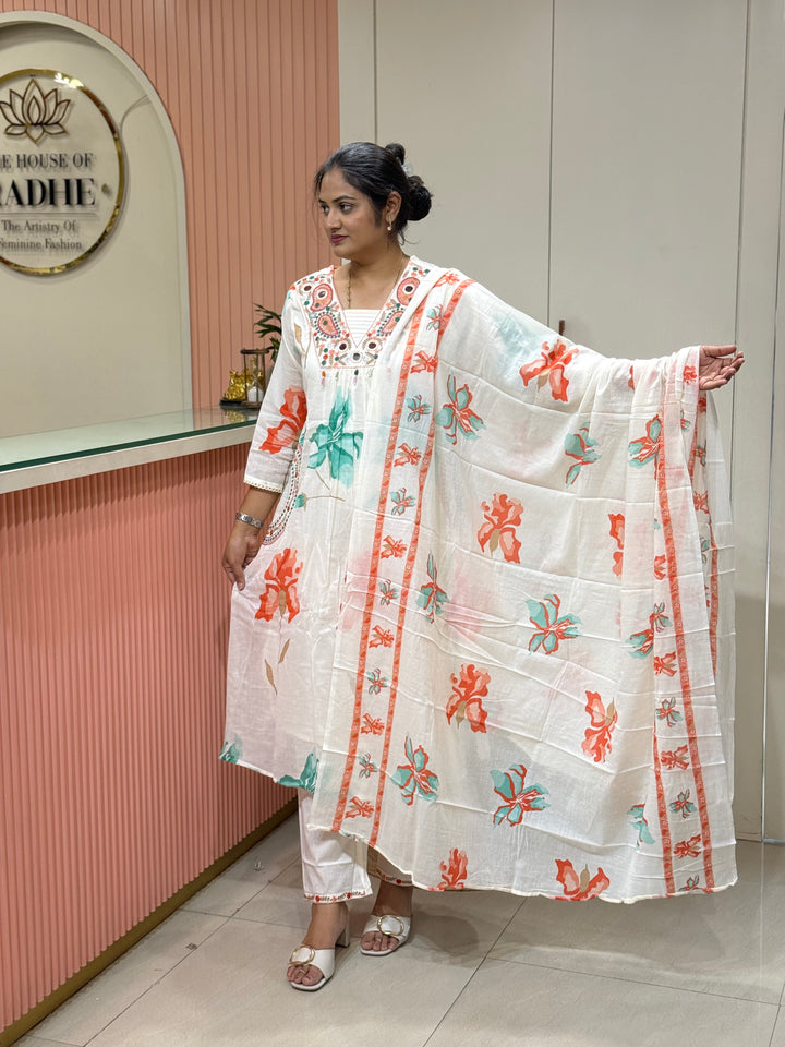 Pure Mul cotton with Real Mirror Work ( Both Sides Pocket Available)(Cotton Lining) | R189