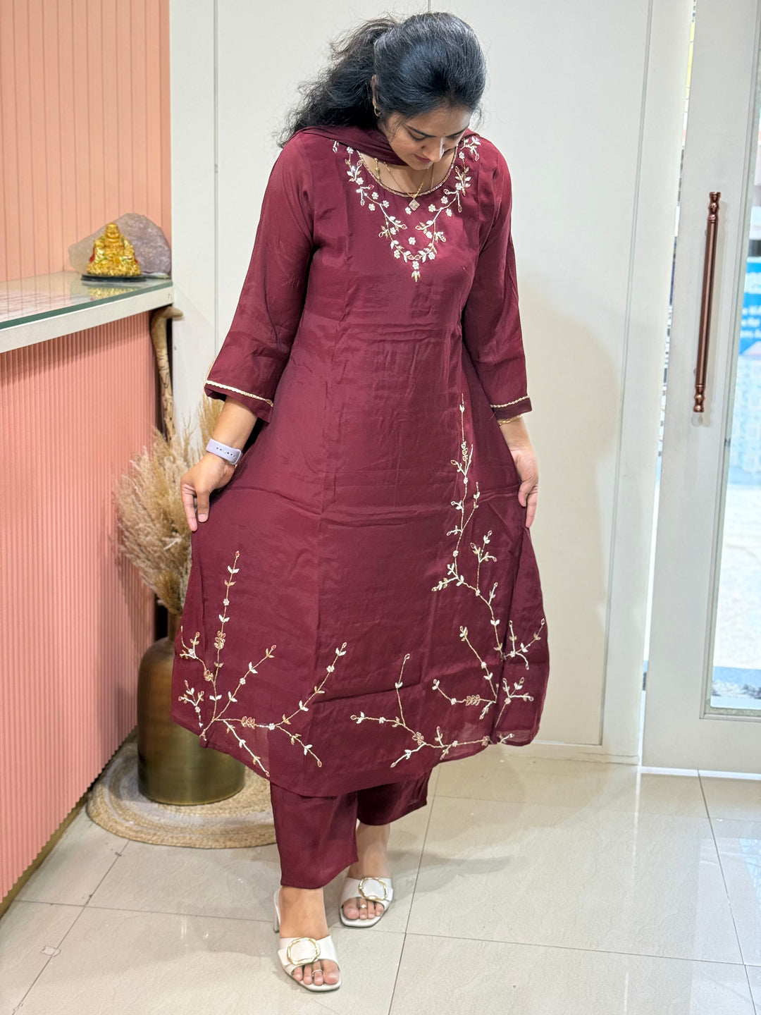 S Mul Chanderi 3 Pc Suit Collection Semi Party Wear| R138