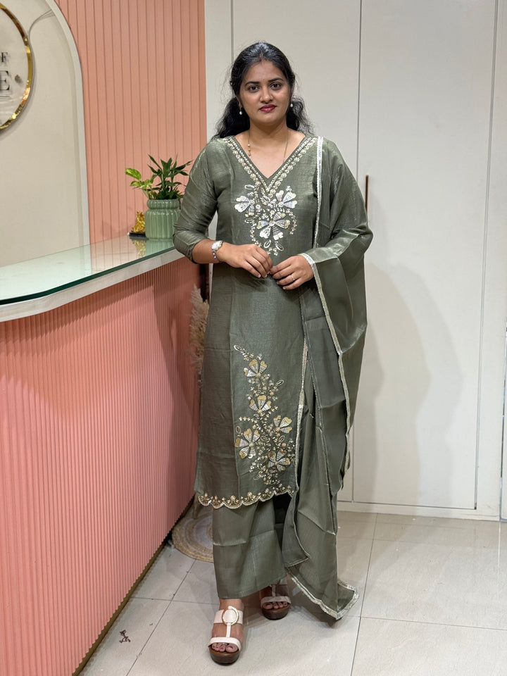 Roman Glass Fabric with beautiful work| R116