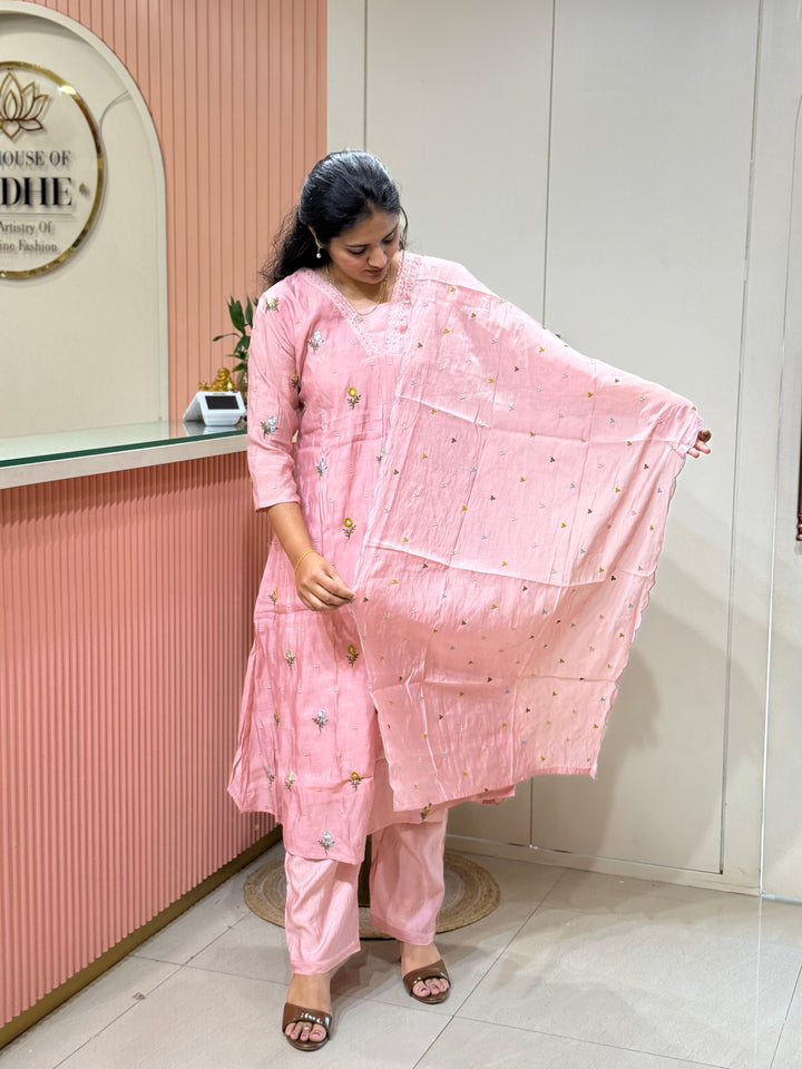 Mul Chanderi with Beautiful  Embroidery work| R209