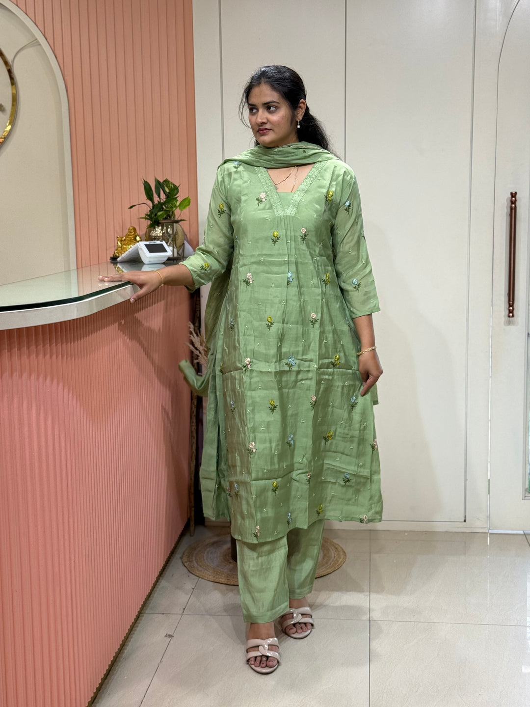 Mul Chanderi with Beautiful  Embroidery work| R209