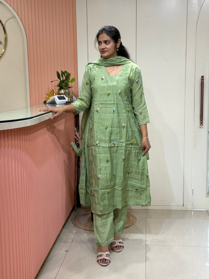 Mul Chanderi with Beautiful  Embroidery work| R209
