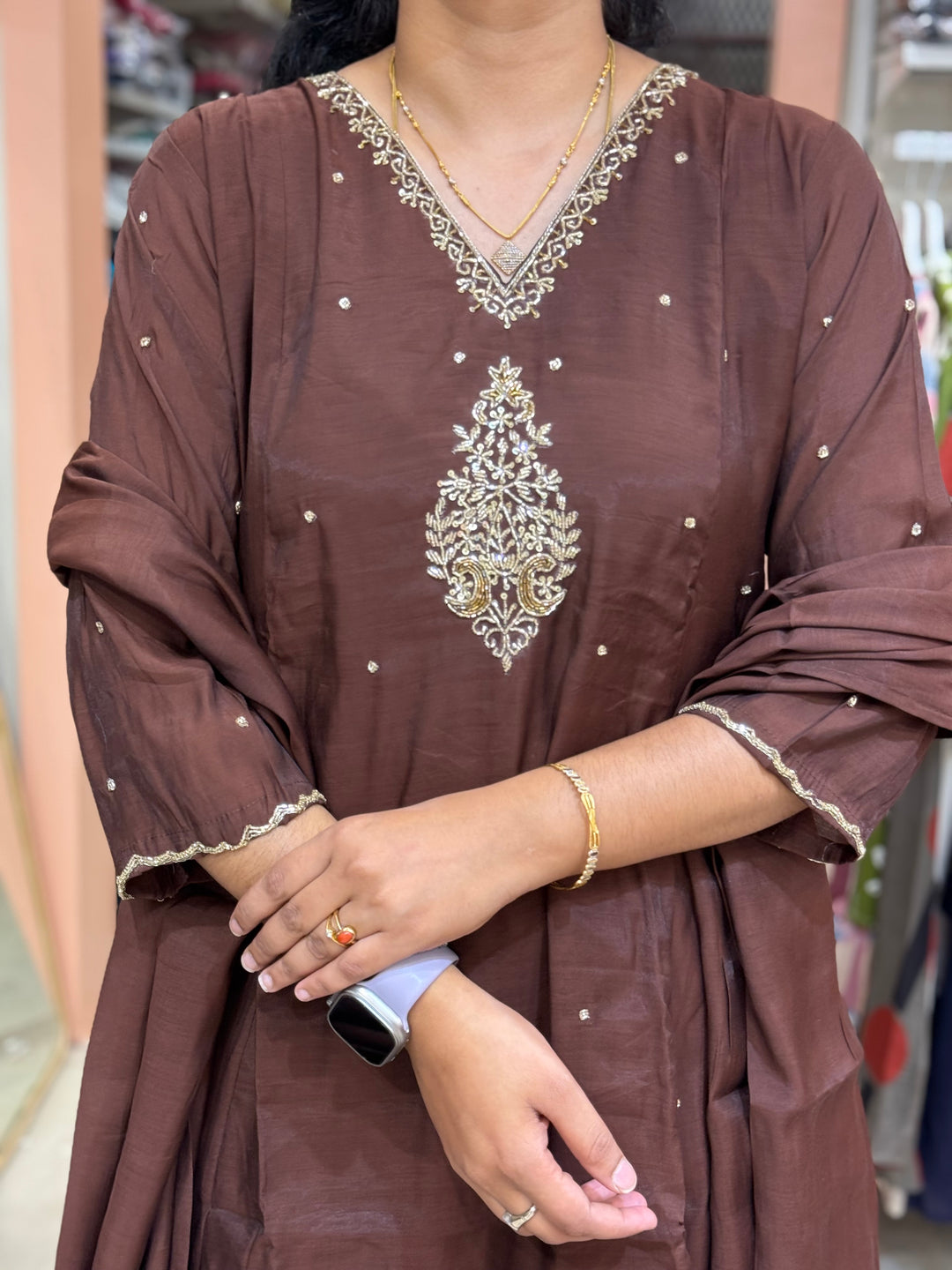 Mul Chanderi Silk 3 Pc Kurta Set | Party Wear| R138