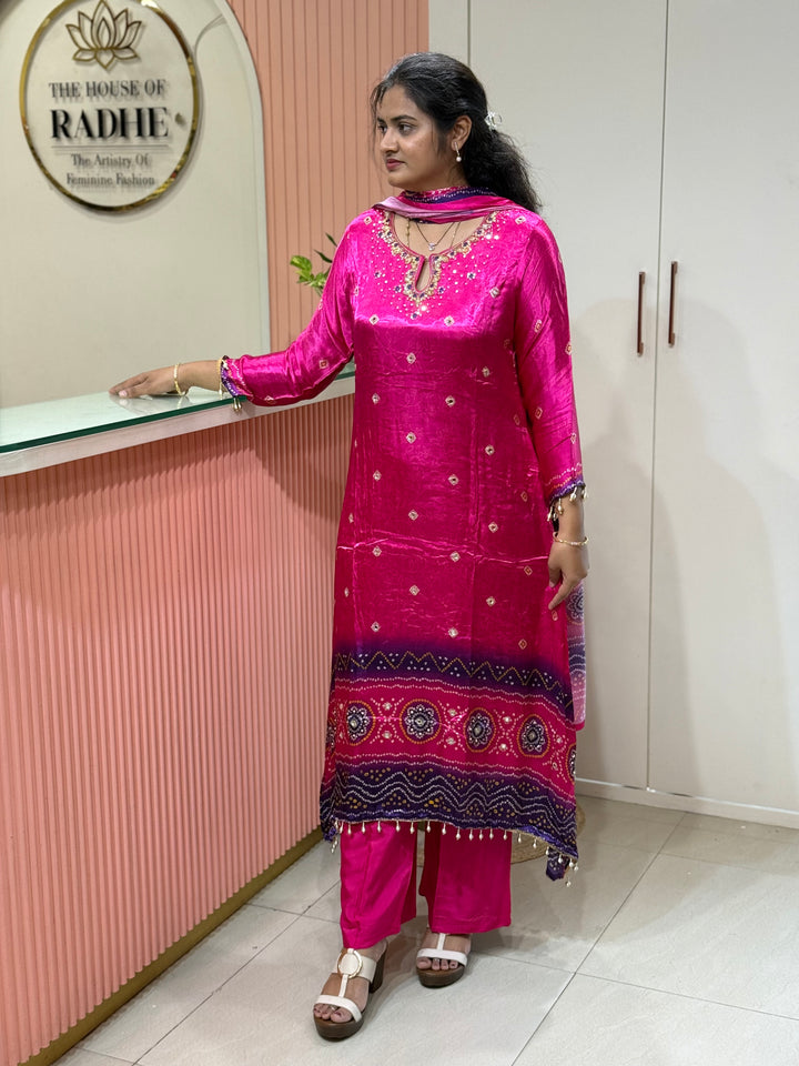 Gaji Satin Collection with Bandini print ( Dupatta Gaji Satin ) | R229