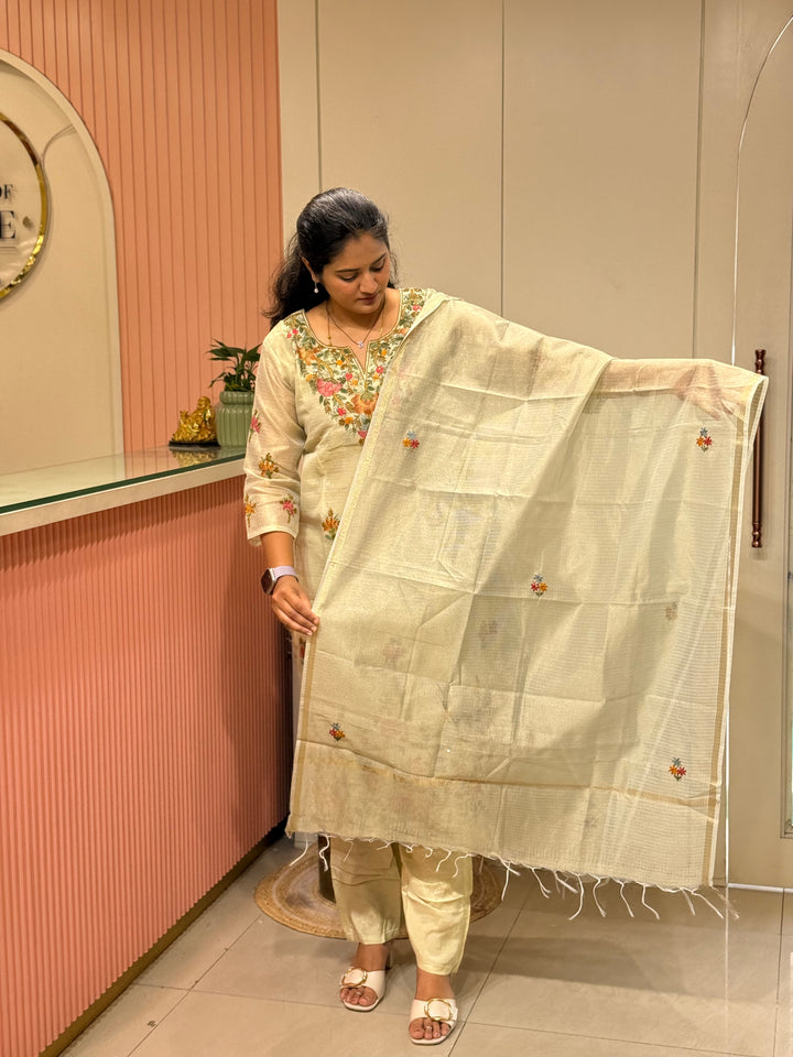 Zari Kota fabric with Hand Embroidery work (Cotton Lining) | R179