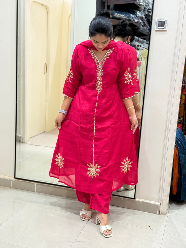 S Mul Chanderi 3 Pc Kurta Set RESTOCK| Semi Party Wear | R138