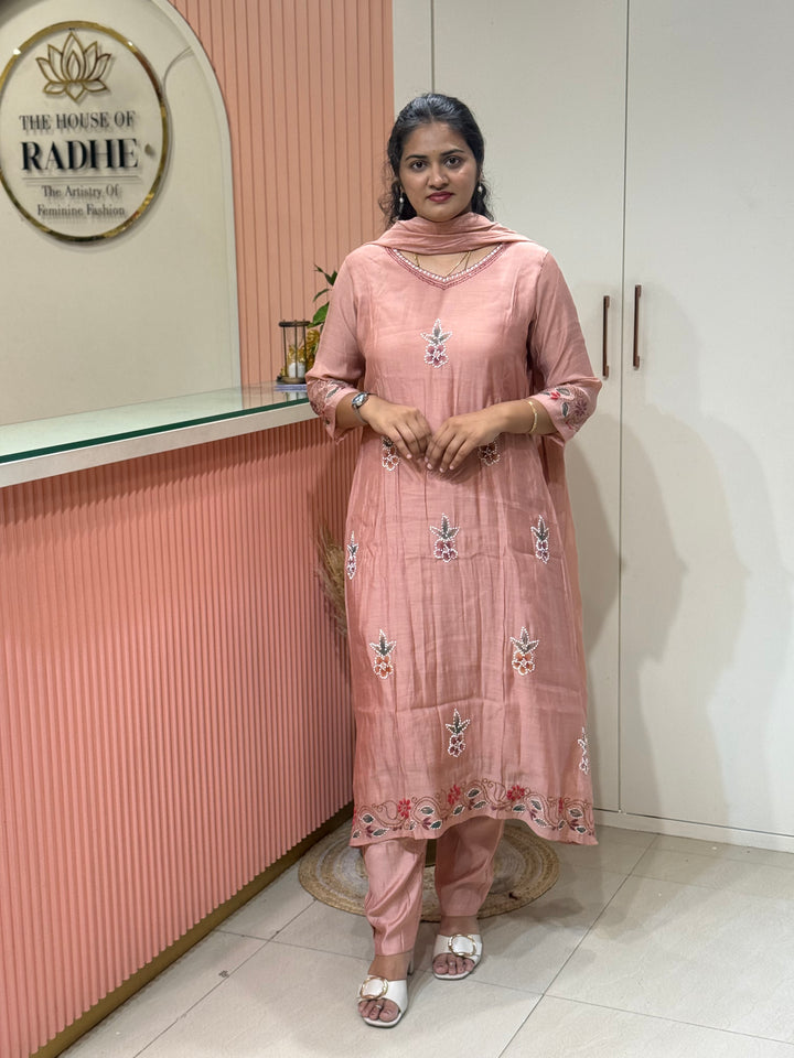 Mul Chanderi Collection with Hand Brush paint and Embroidery work (Cotton Lining) | R206