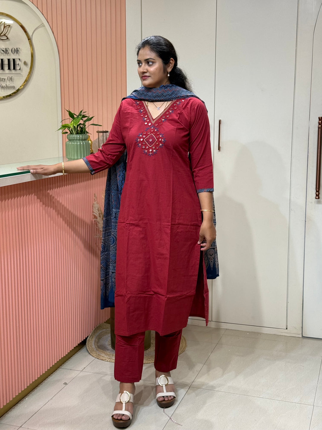 Cotton Collection with Real Mirror Work (Ajrakh Print Dupatta) | R210