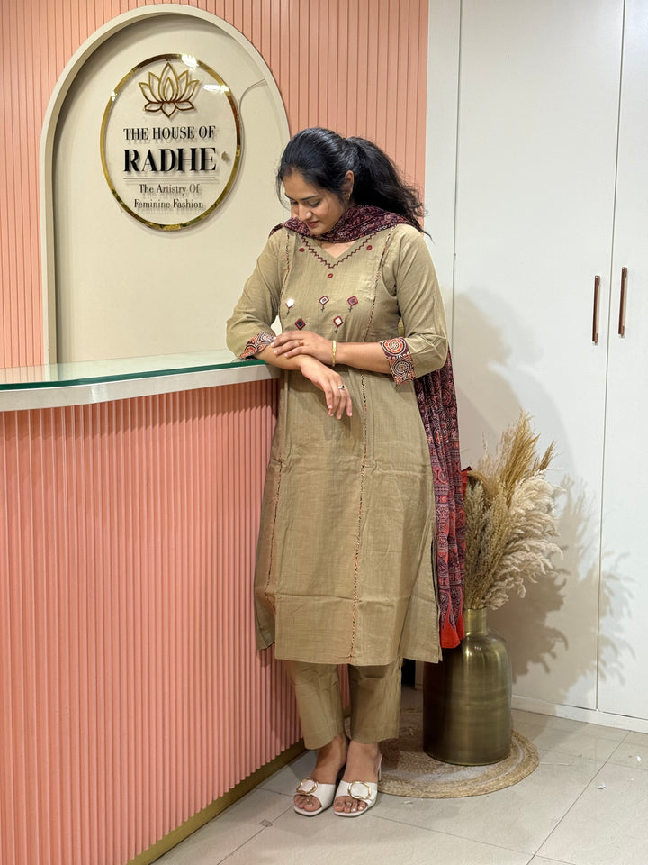 Khadi Cotton Collection With Ajrakh Print Dupatta | R210