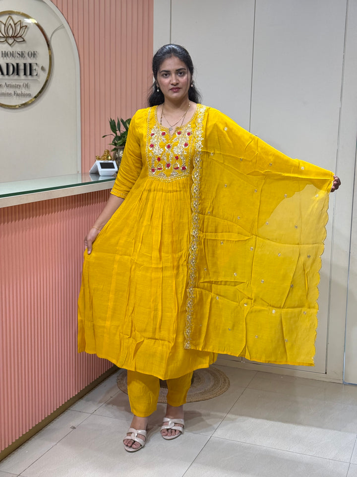 Premium Mul Chanderi Collection with Dupatta | Kali Pattern &amp; Handwork| R206