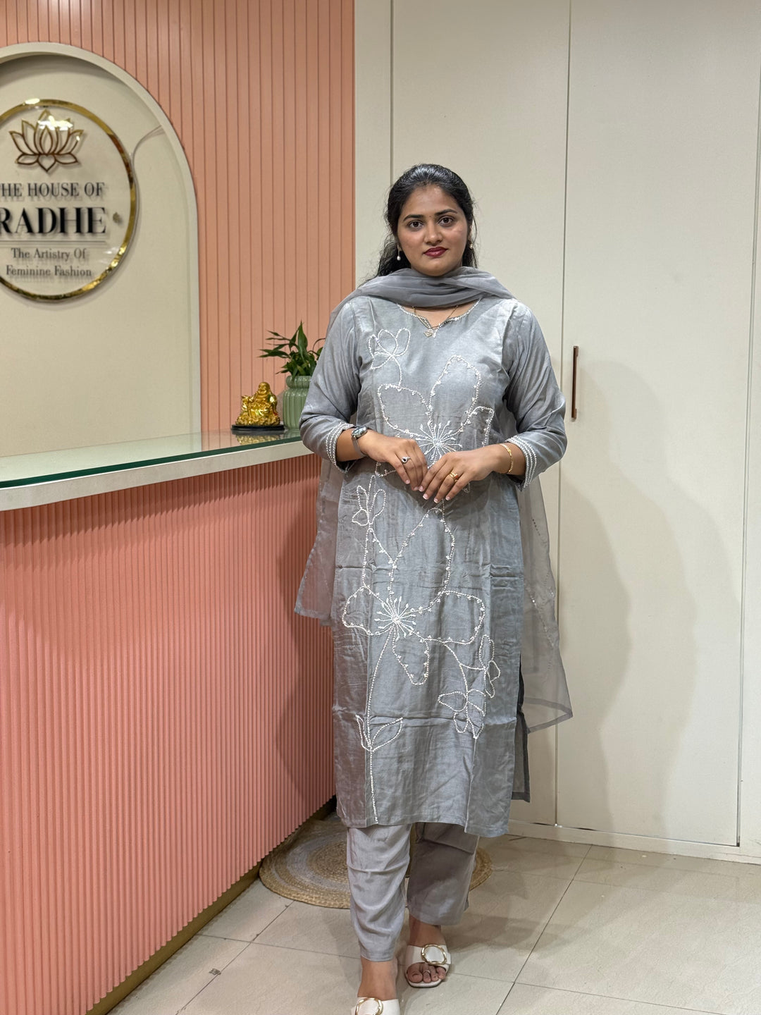 Dola Silk 3 Pcs Set Collection with Floral Work | R217