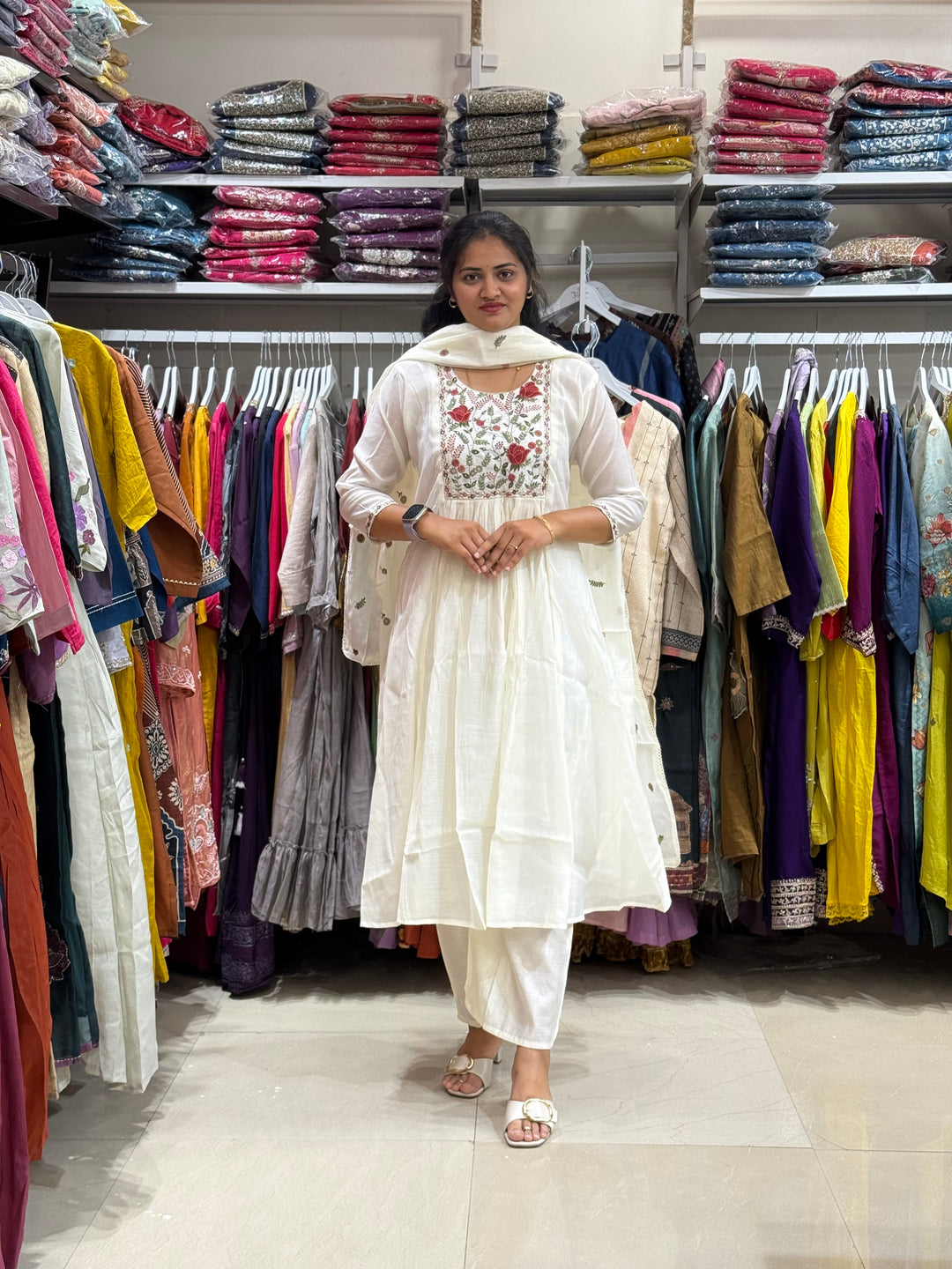 Mul Chanderi with Embroidery work at yoke part | Cotton Lining Available | R138