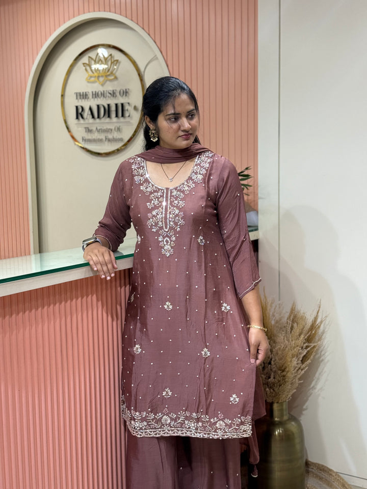 Pure Chinon Heavy Handwork Flared Palazzo Collection | R117
