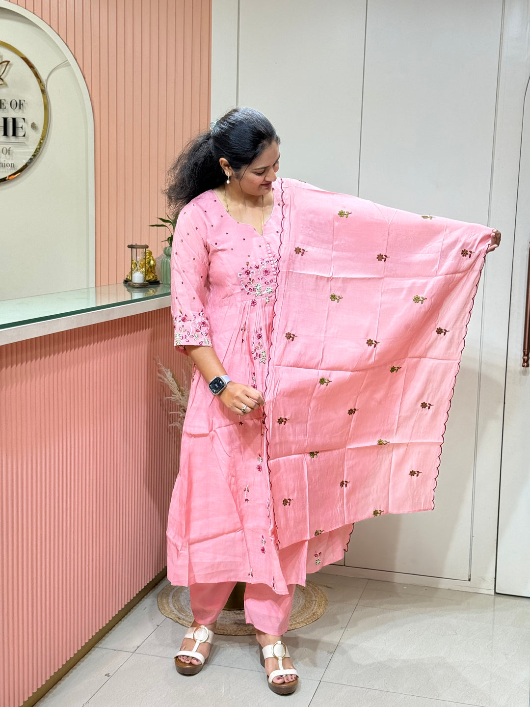 Mul Chanderi Collection with Embroidery work Both sides pockets | R208