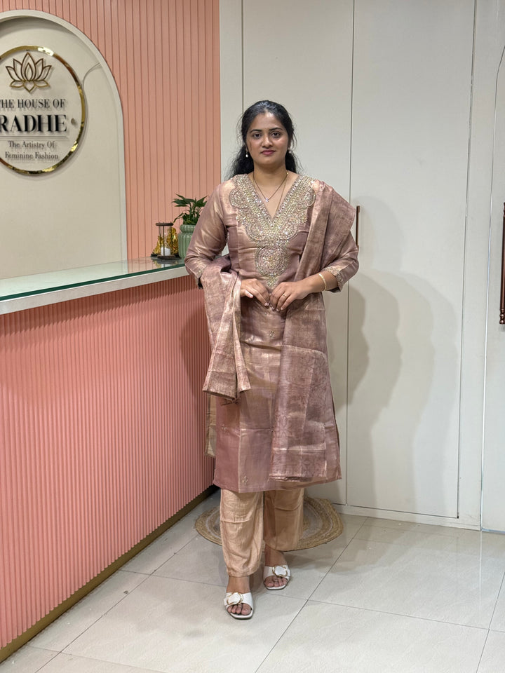 Kanjivaram Tissue Collection | Handwork Yoke | Full-Length Dupatta | R228