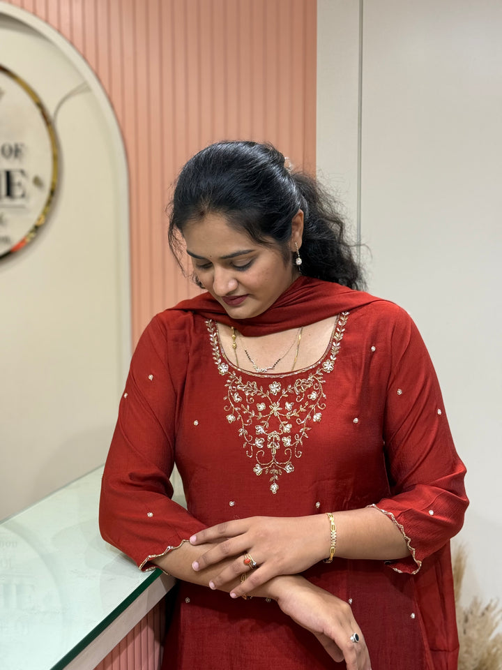 Coral Mul Chanderi semi Party Collection with Cut Dana Work (Restocked)| R206