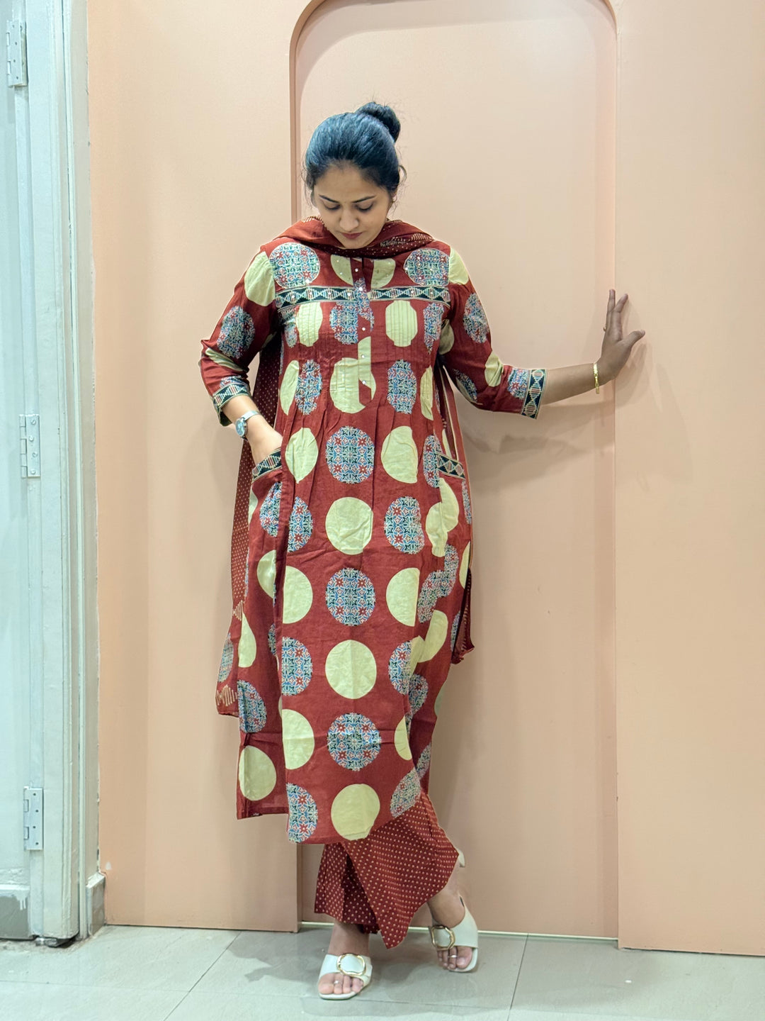 Pure 60-60 Cotton 3 Pc Collection With Polka Dot Palazzo| R182