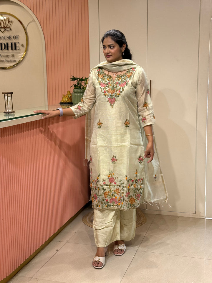Zari Kota fabric with Hand Embroidery work (Cotton Lining) | R179