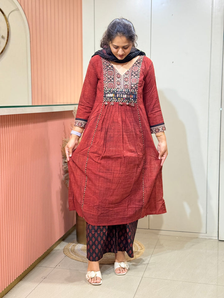 Pure Cotton A-Line Collection With Real Mirror Work | R180