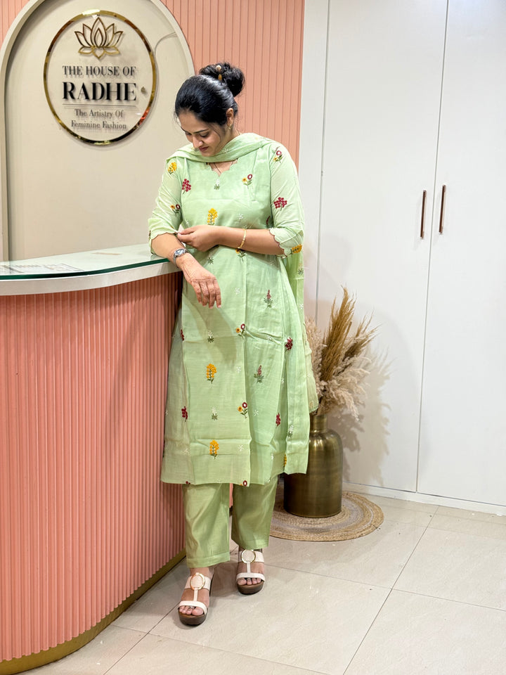 Mul Chanderi Embroidery Collection – Elegant Flare Pattern | R179