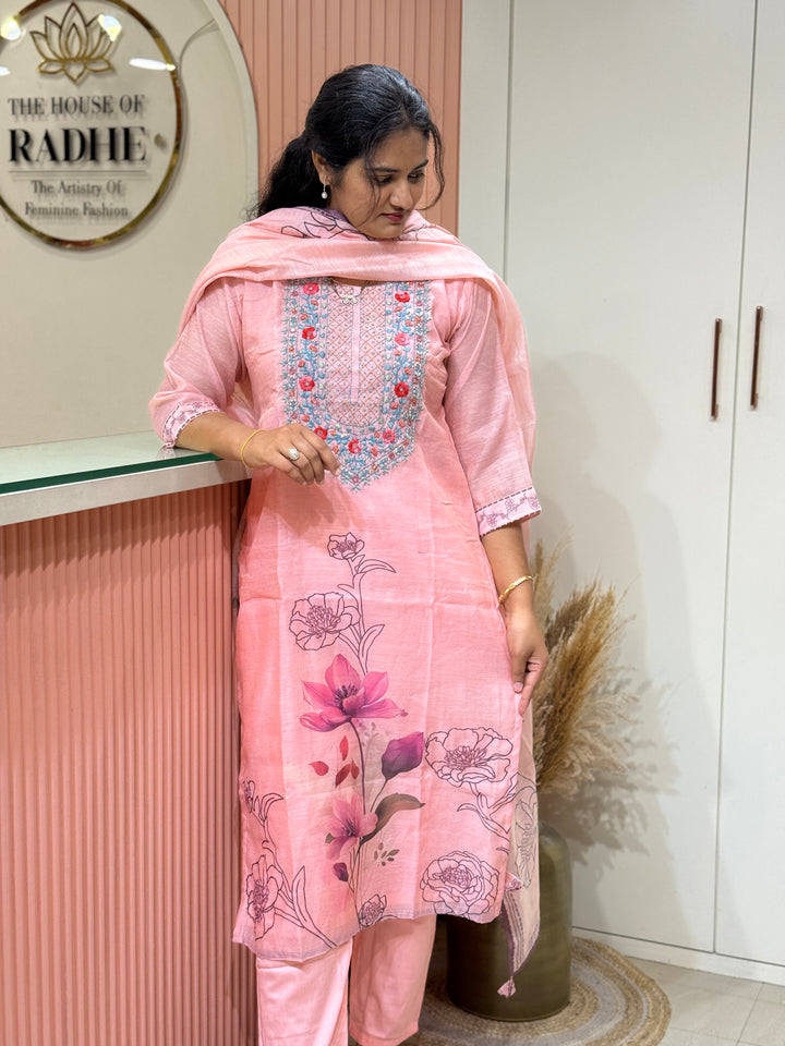 Silk Linen Fabric Collection with Hand Embroidery | R113
