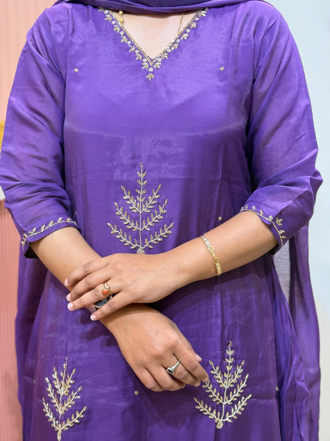 S Mul Chanderi 3 Pc Kurta Set | Semi Party Wear (New Arrivals)| R138