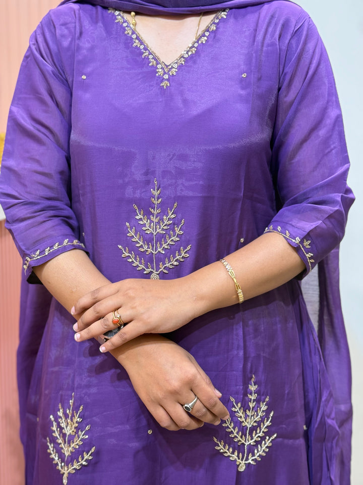 S Mul Chanderi 3 Pc Kurta Set | Semi Party Wear (New Arrivals)| R138