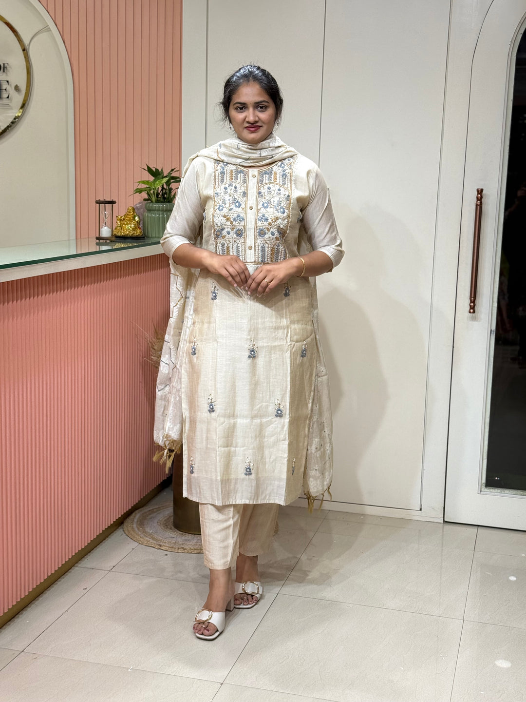 Pure Jamdani Collection with full Length Dupatta and Hand embroidery work (Cotton Lining )| R211