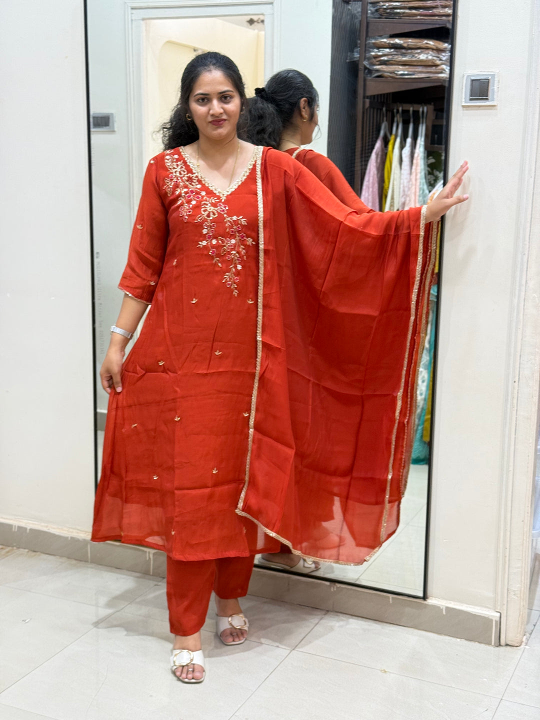 S Mul Chanderi 3 Pc Kurta Set | Semi Party Wear (New Arrivals )| R138