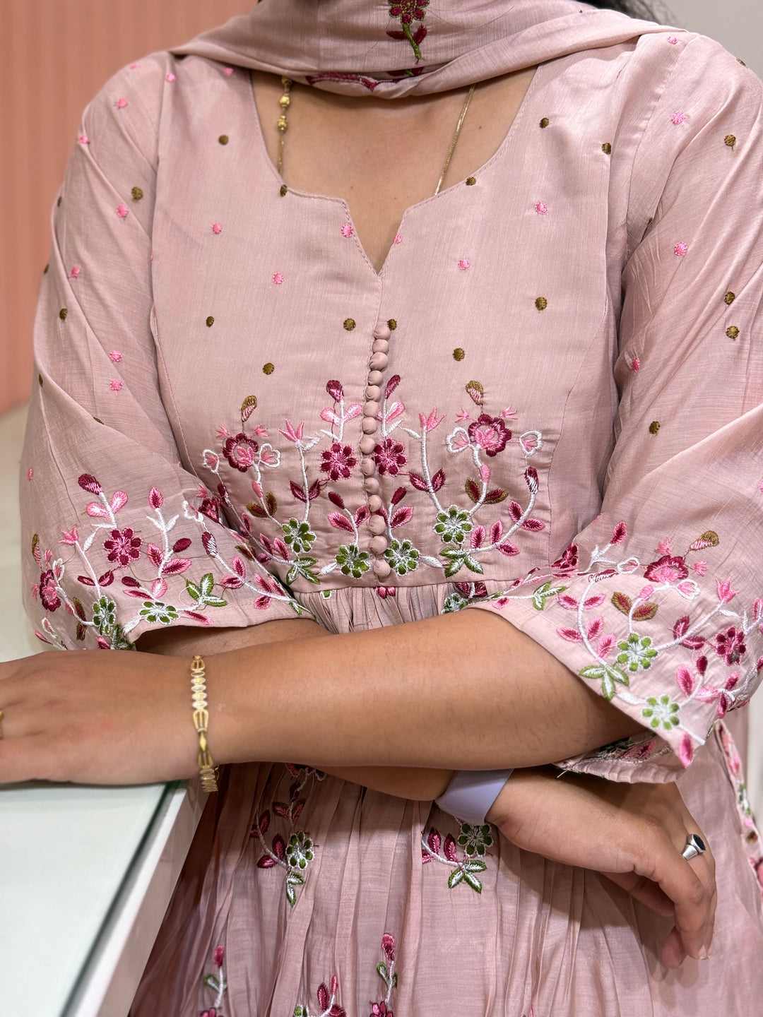 Mul Chanderi Collection with Embroidery work Both sides pockets | R208