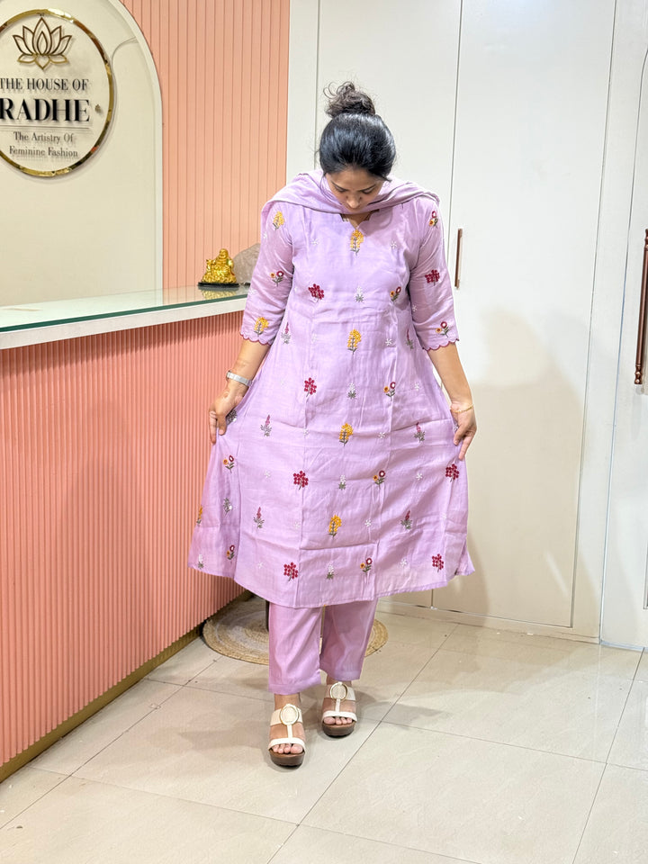 Mul Chanderi Embroidery Collection – Elegant Flare Pattern | R179