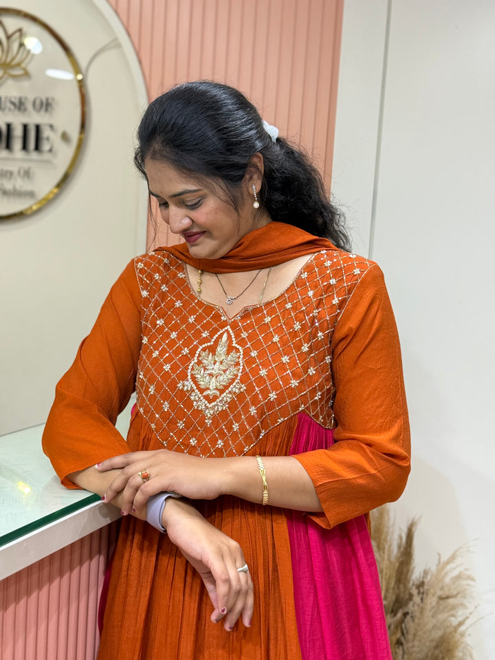 Coral Mul Chanderi with Cut Dana Work | R206