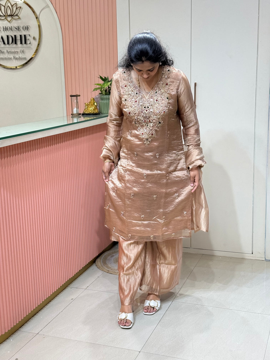Premium Shimmer Crush Tissue 3pcs kurta set | R228